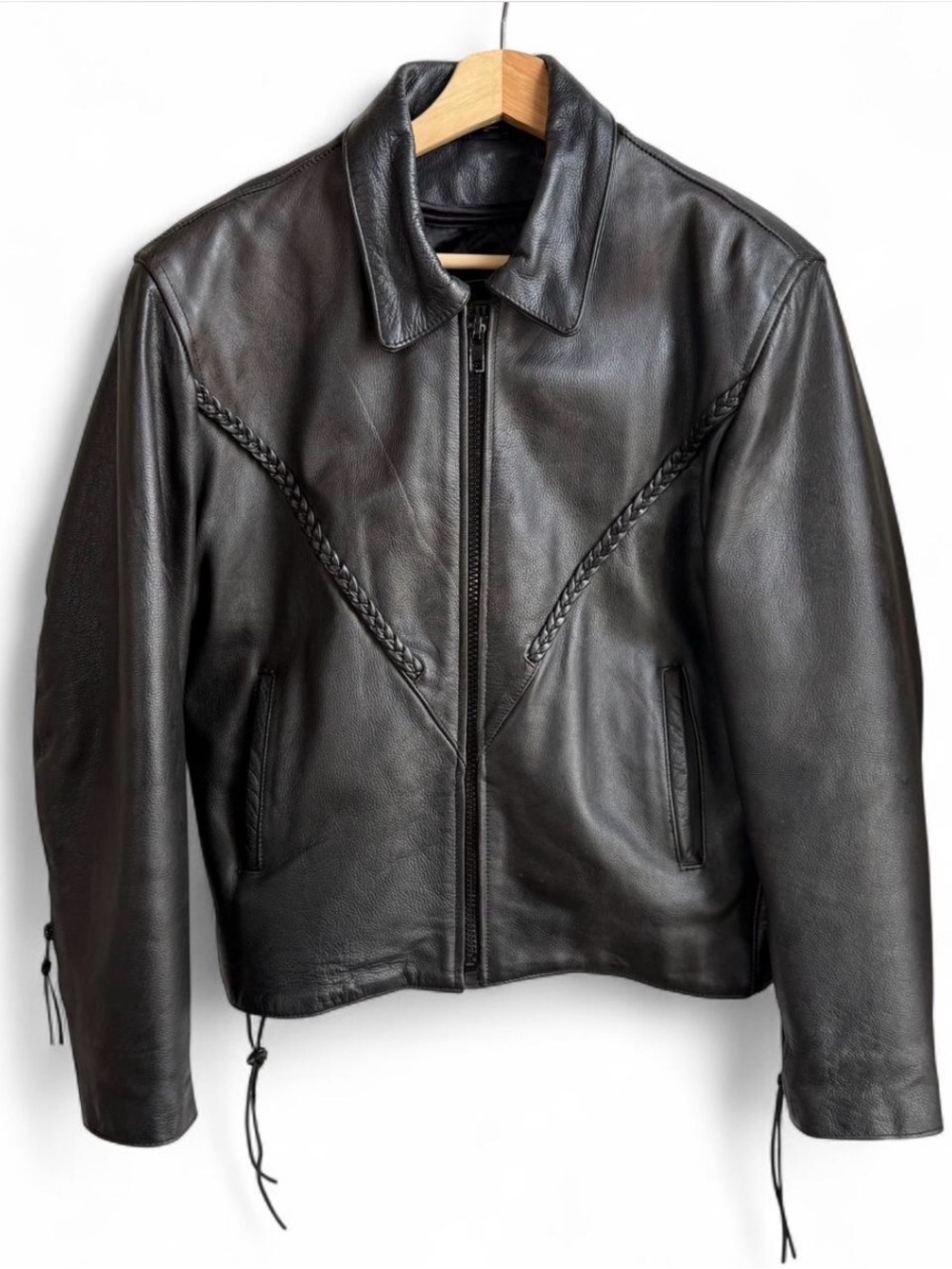 🔥Vintage Unik Braided Moto Leather Jacket – Women’s Size L  Removable Lining Bik